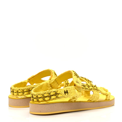 Chanel Tweed Chain Sandals 40 Yellow 4 of 7