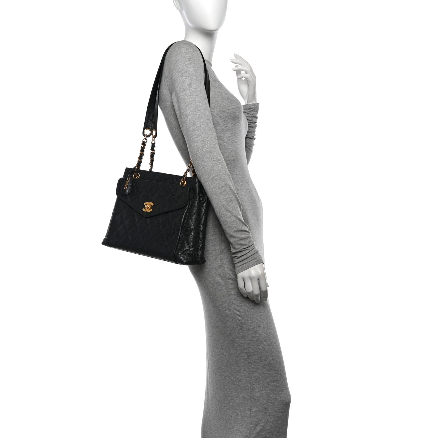 Caviar Quilted Flap Shoulder Bag Black