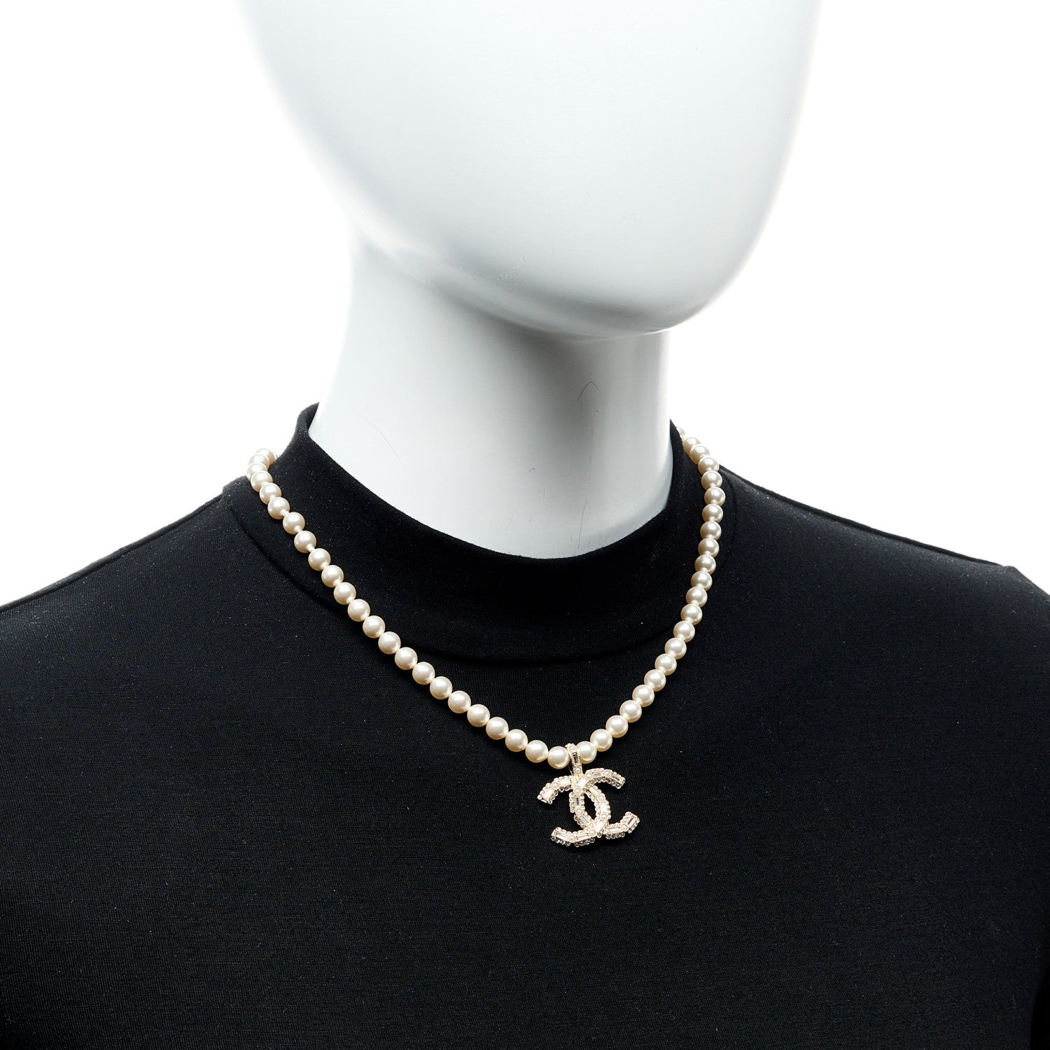 Chanel Pearl Crystal Baguette CC Short Necklace Gold 2 of 5