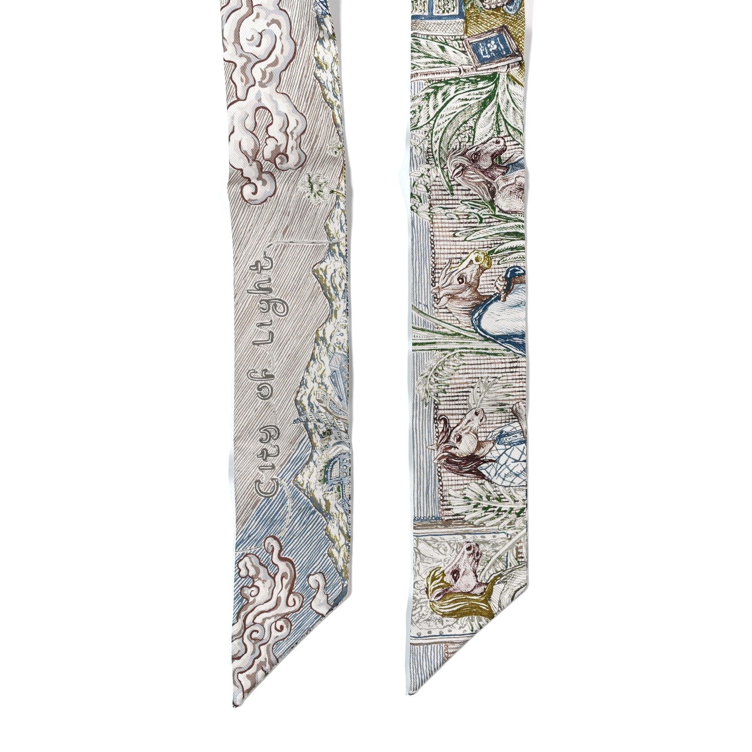 Hermes Silk City Of Light Twilly Bleu Glacier Kaki Beige 2 of 3