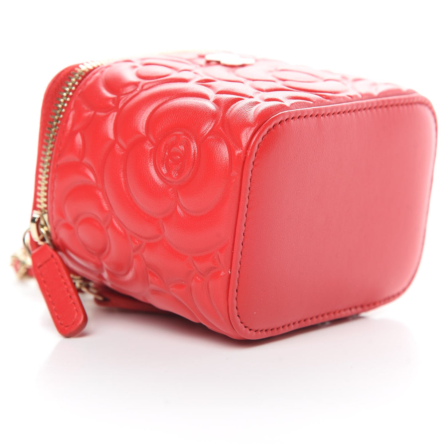 Lambskin Camellia Embossed Mini Vanity Case With Chain Red