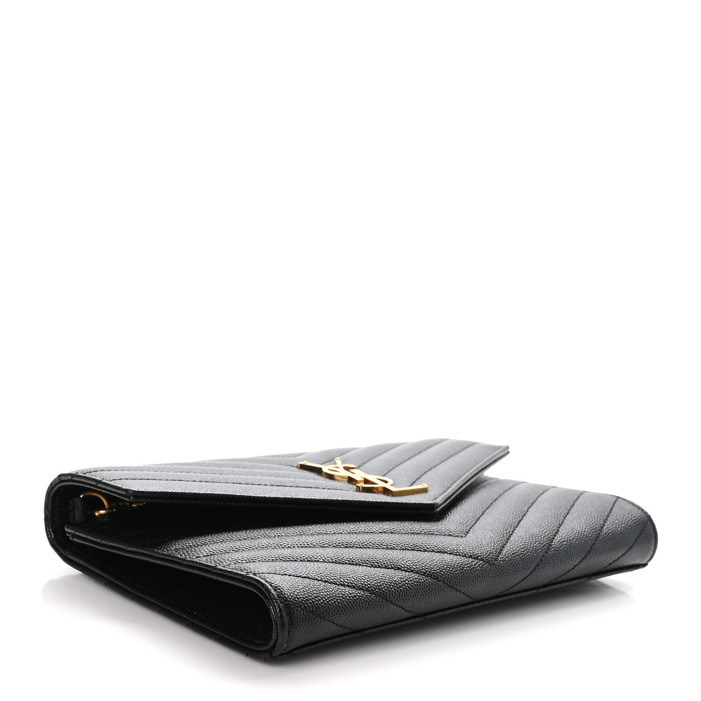 Grain De Poudre Matelasse Chevron Monogram Envelope Clutch Black