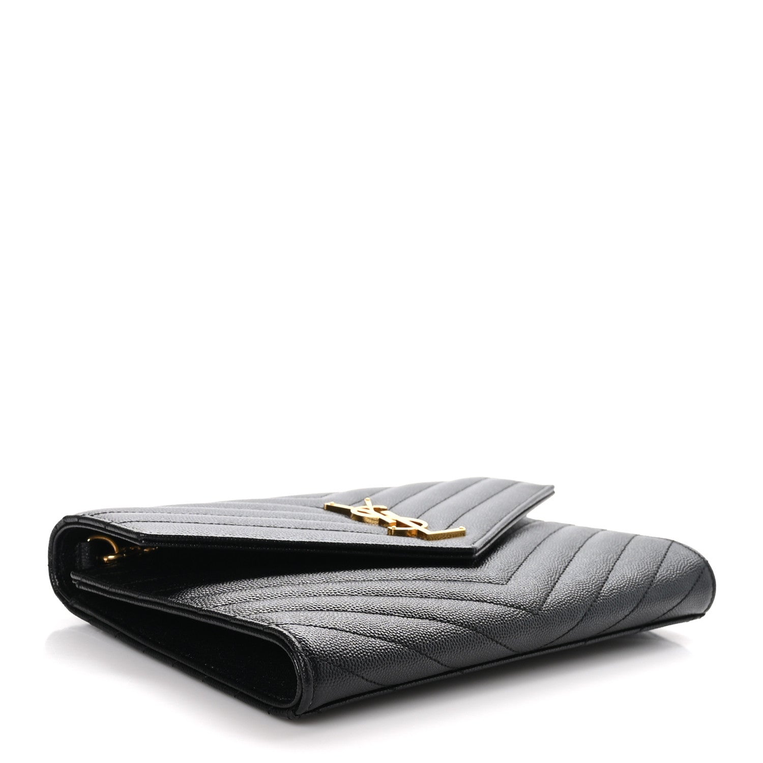 Saint Laurent Grain De Poudre Matelasse Chevron Monogram Envelope Clutch Black 5 of 9