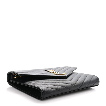 Saint Laurent Grain De Poudre Matelasse Chevron Monogram Envelope Clutch Black 5 of 9