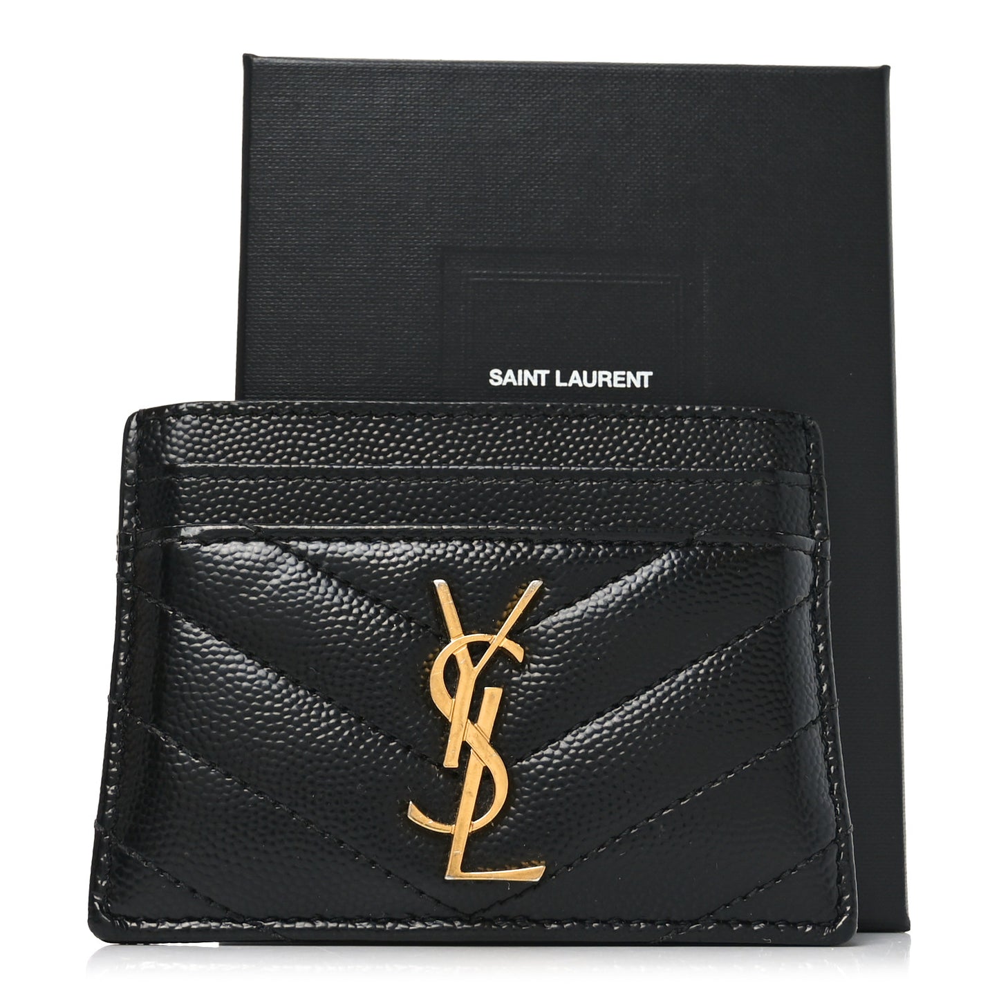 Grain De Poudre Matelasse Chevron Monogram Credit Card Case Black