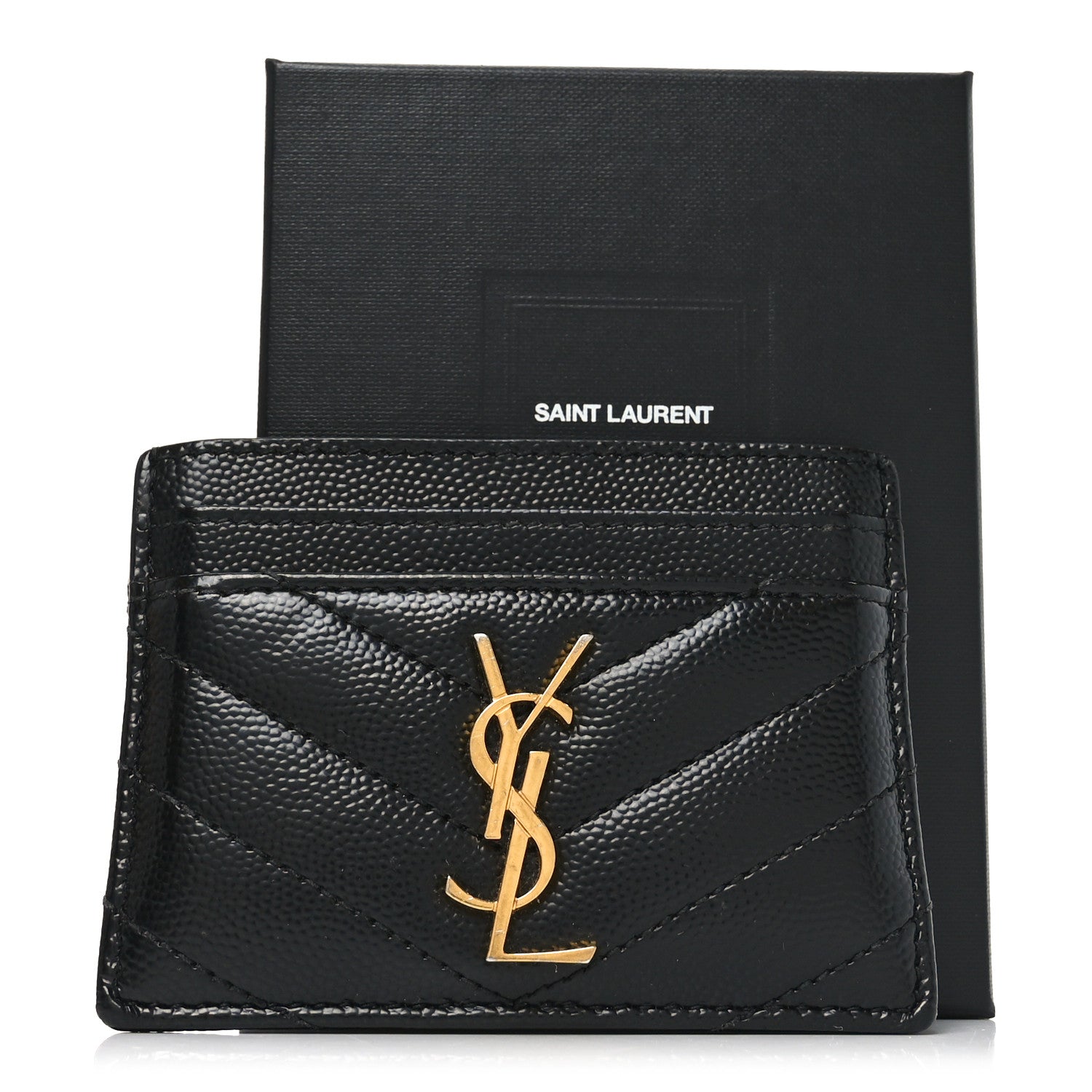 Saint Laurent Grain De Poudre Matelasse Chevron Monogram Credit Card Case Black 8 of 8