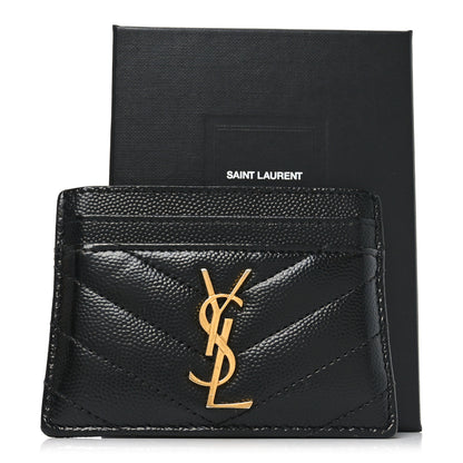 Saint Laurent Grain De Poudre Matelasse Chevron Monogram Credit Card Case Black 8 of 8