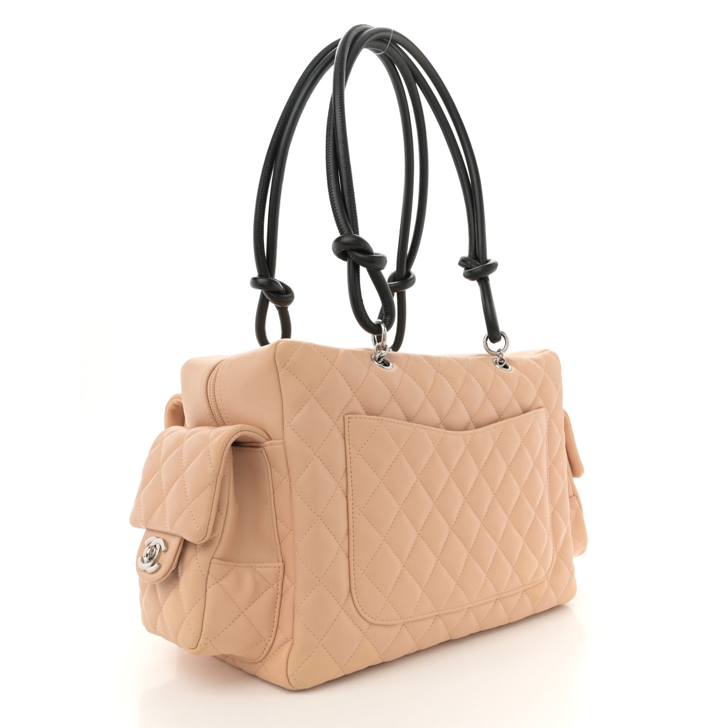 Calfskin Quilted Large Cambon Multipocket Reporter Beige Black