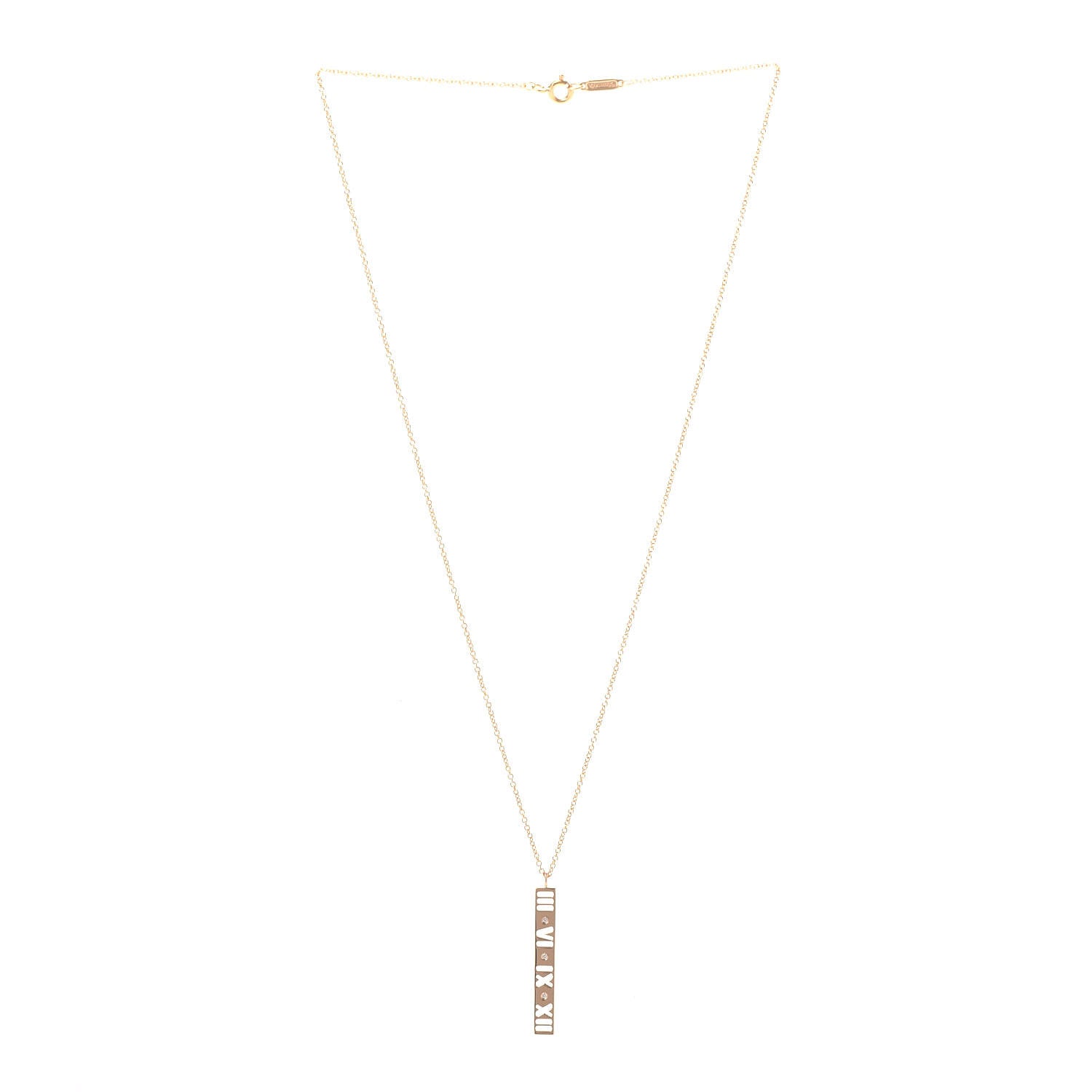 Tiffany 18K Rose Gold Diamond Atlas Bar Pendant Necklace 3 of 6