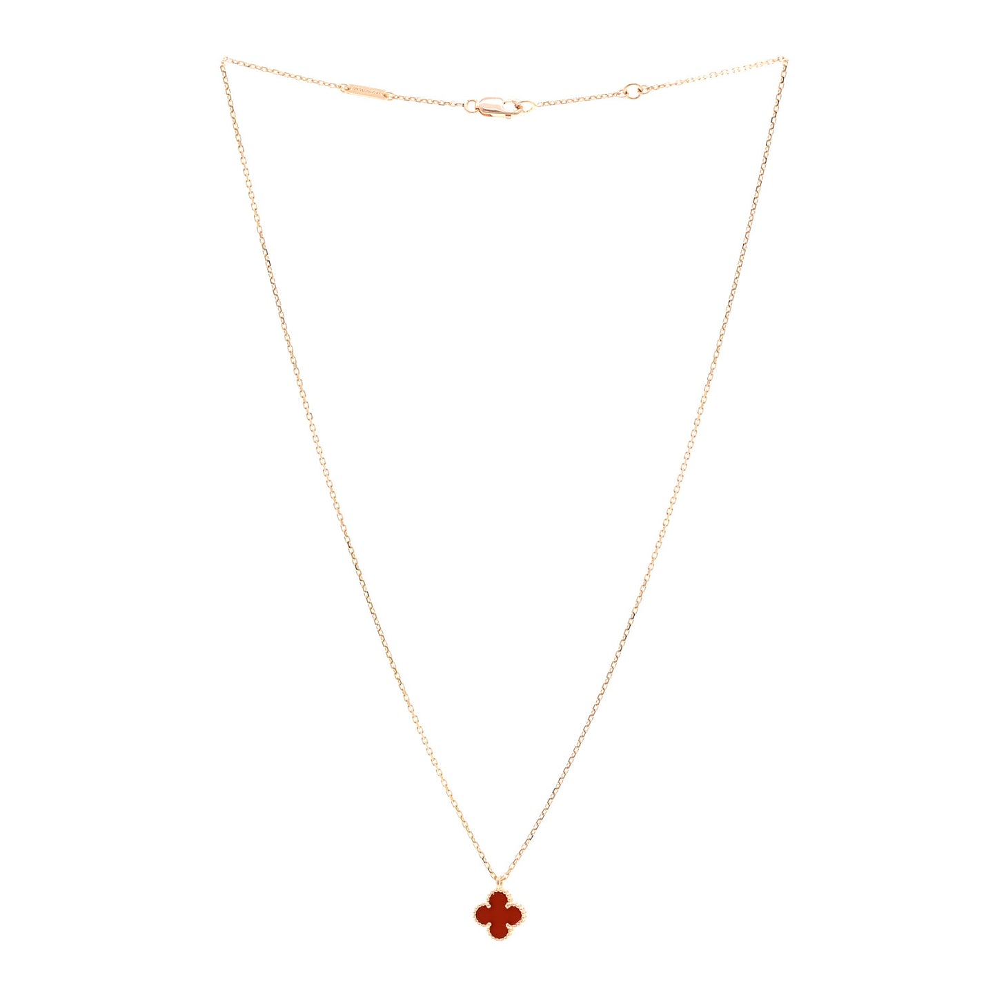 18K Rose Gold Carnelian Sweet Alhambra Pendant Necklace