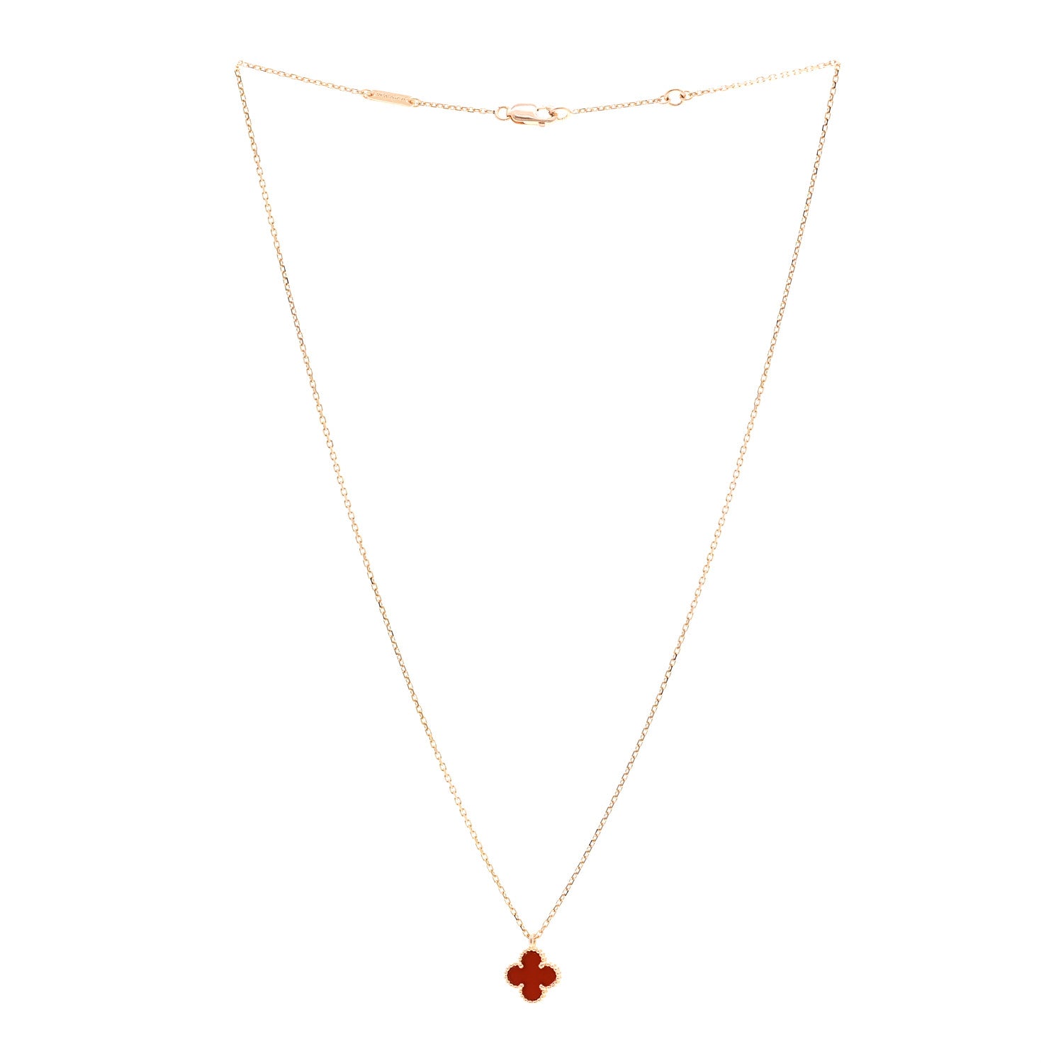 Van Cleef & Arpels 18K Rose Gold Carnelian Sweet Alhambra Pendant Necklace 3 of 6