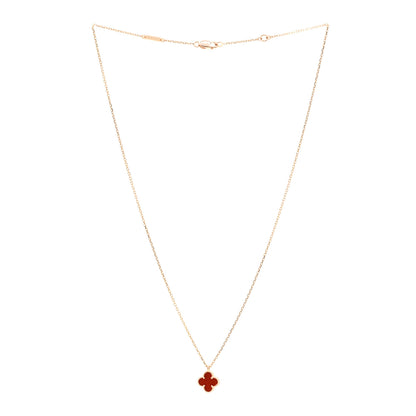 Van Cleef & Arpels 18K Rose Gold Carnelian Sweet Alhambra Pendant Necklace 3 of 6