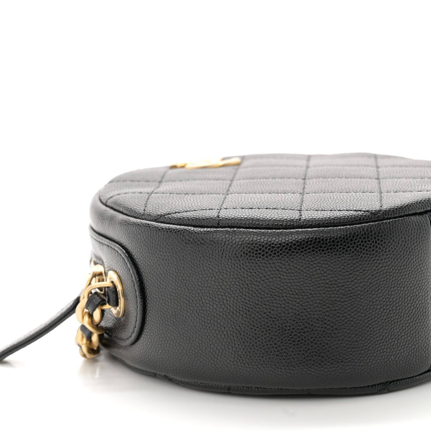 Caviar Quilted Small Round Bag With Chain Black