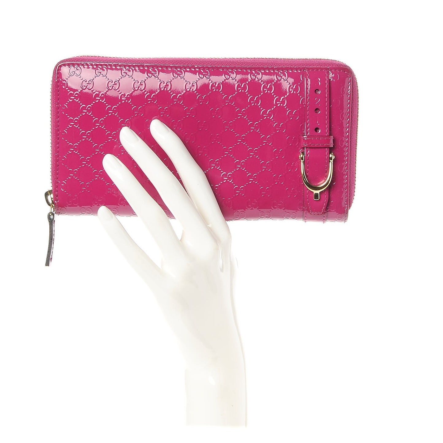 Patent Microguccissima Nice Zip Around Wallet Bright Bouganville