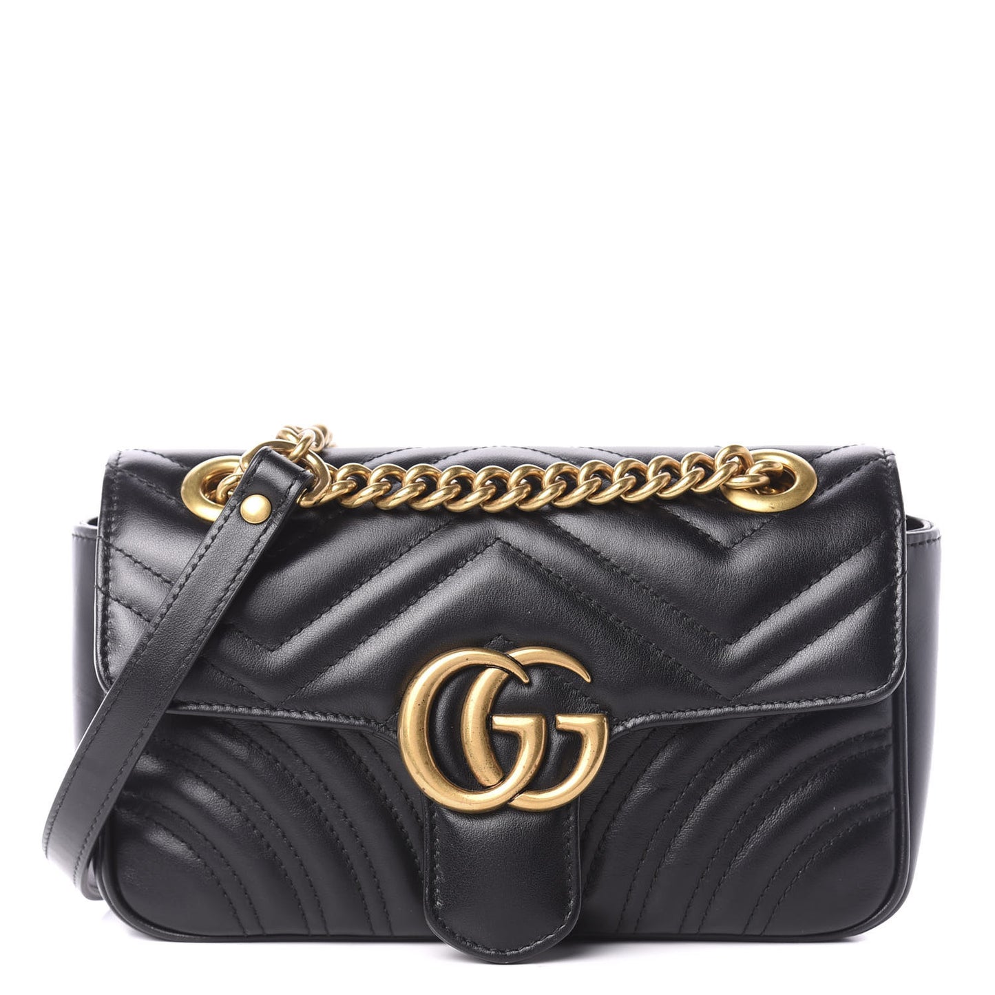 Calfskin Matelasse Mini GG Marmont Shoulder Bag Black