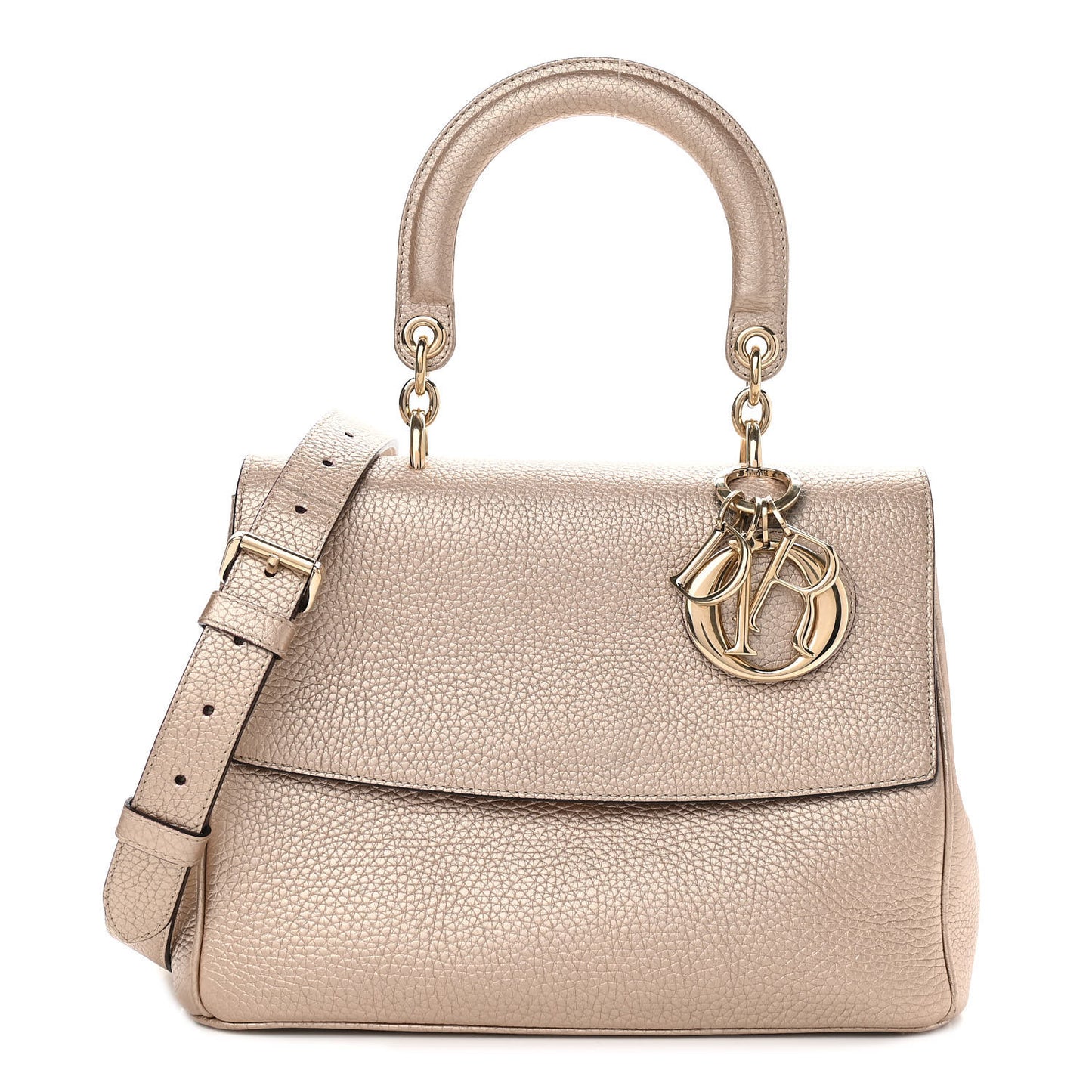 Metallic Bullcalf Small Be Dior Flap Pale Gold