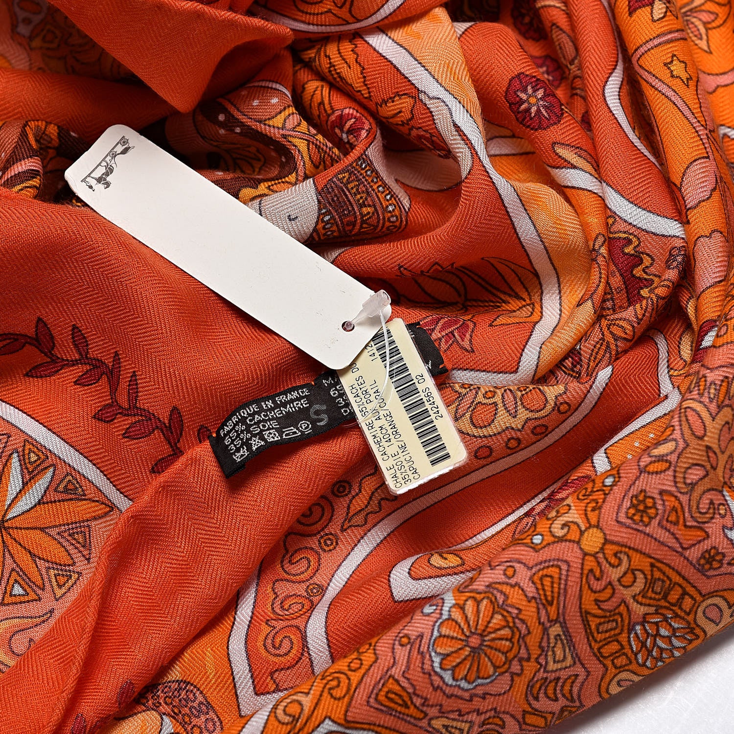 Hermes Cashmere Silk Aux Portes du Palais Shawl 140 Capucine Orange Corail 3 of 4