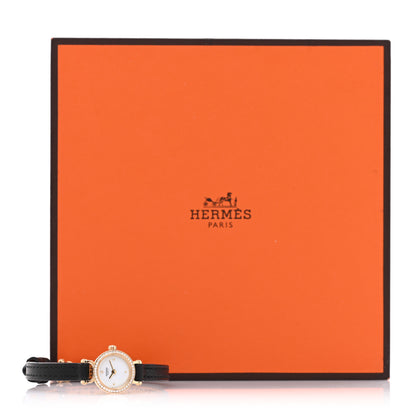 Hermes 18K Yellow Gold Barenia Diamond 16mm Faubourg Quartz Watch Noir 5 of 5