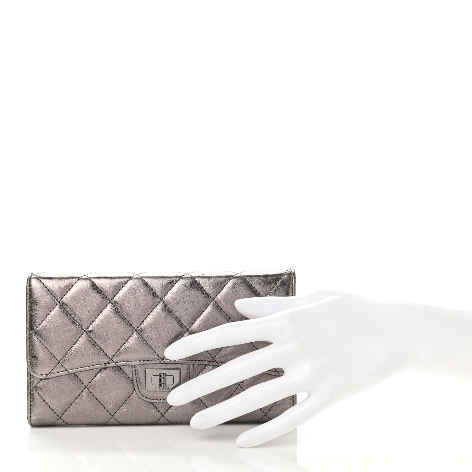 Chanel Metallic Aged Calfskin Quilted Reissue Flap Wallet Silver 2 of 9