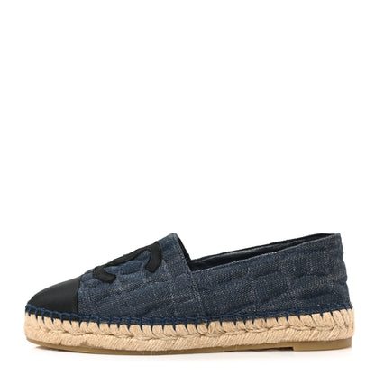 Chanel Fabric Grosgrain Embossed CC Espadrilles 36 Dark Blue Black 1 of 8