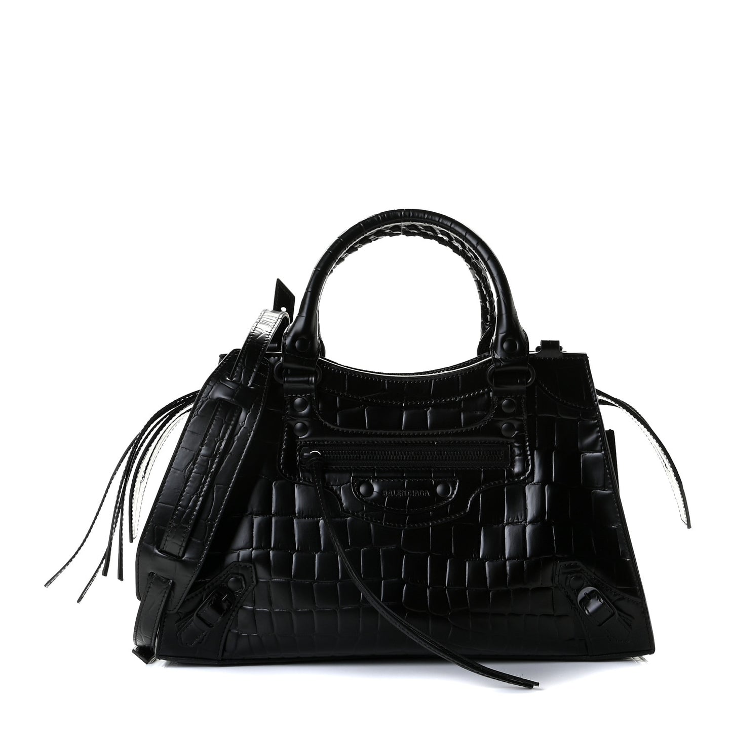 Semi Shiny Calfskin Crocodile Embossed Neo Classic Black Hardware S City Black