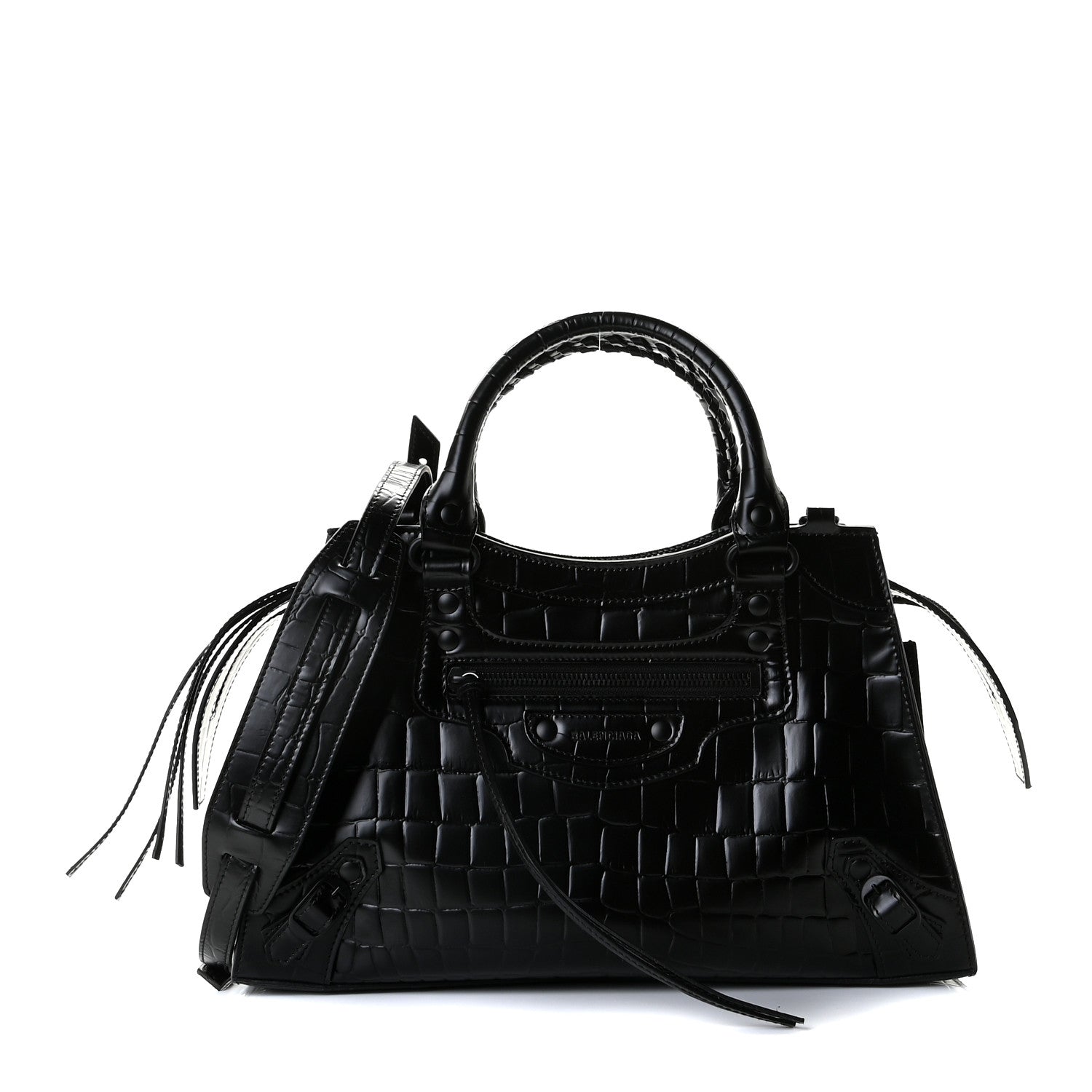 Balenciaga Semi Shiny Calfskin Crocodile Embossed Neo Classic Black Hardware S City Black 1 of 10