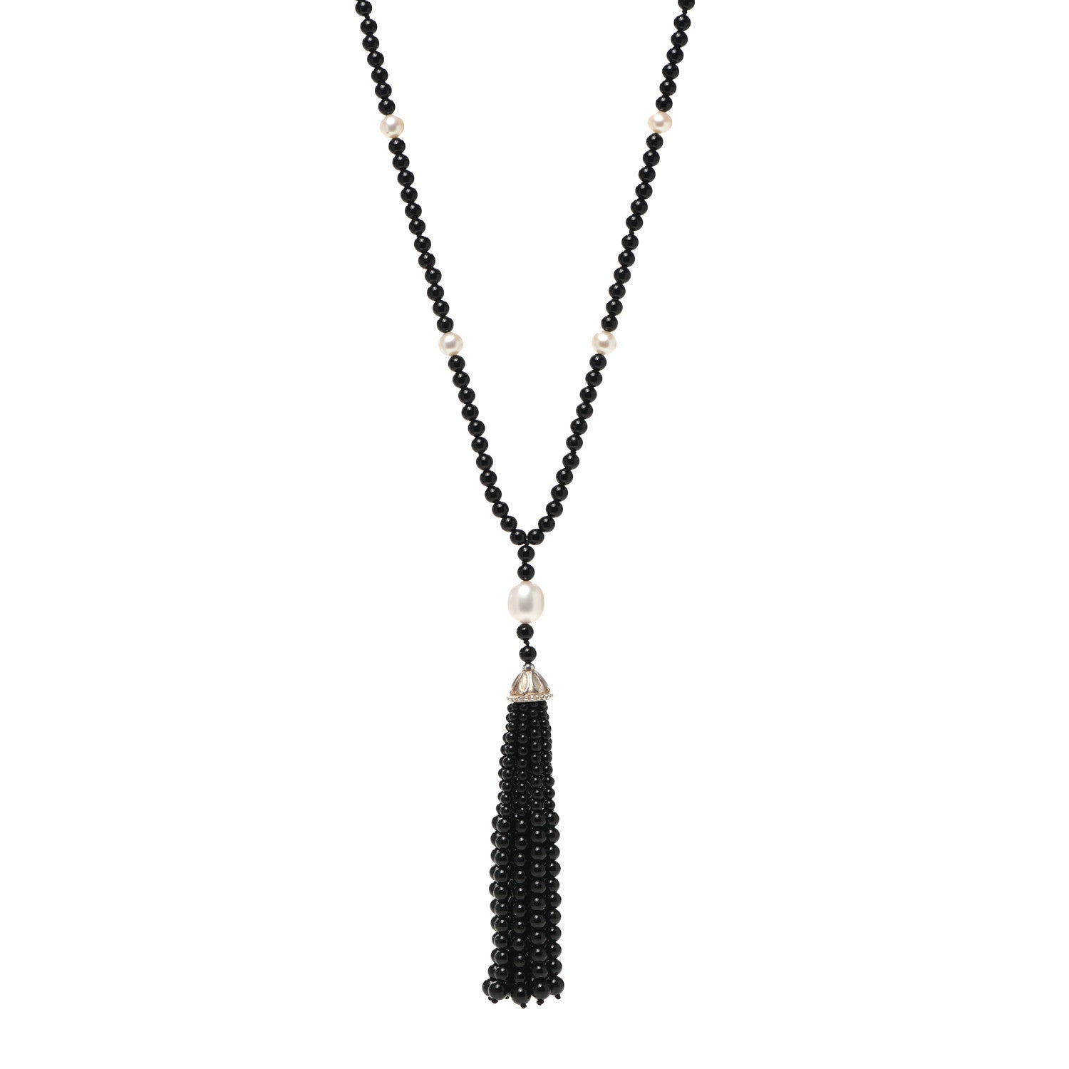 Tiffany Sterling Silver Black Onyx Freshwater Pearl Ziegfeld Tassel Necklace 1 of 6