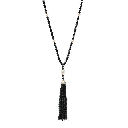 Tiffany Sterling Silver Black Onyx Freshwater Pearl Ziegfeld Tassel Necklace 1 of 6