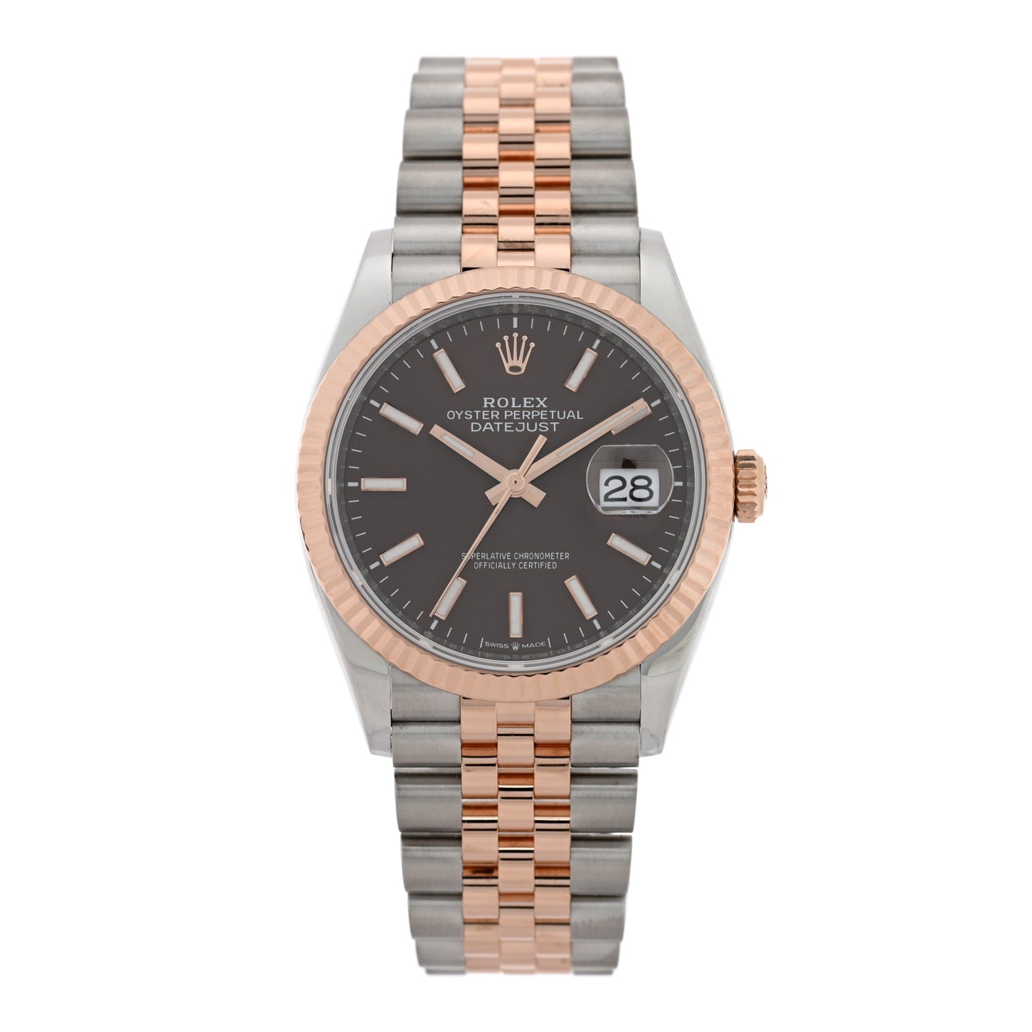 Stainless Steel 18K Everose Gold 36mm Oyster Perpetual Datejust Watch Chocolate 126231