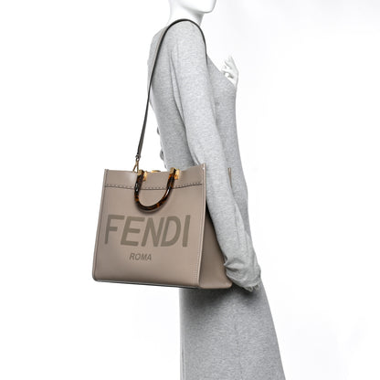 Fendi Vitello King Plexiglass Logo Embossed Medium Fendi Sunshine Shopper Tote Tortora 2 of 9