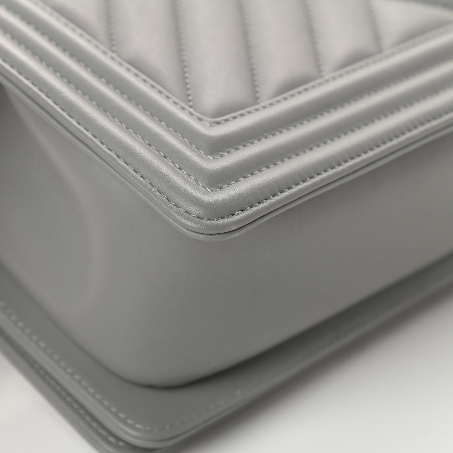 Calfskin Chevron Quilted Medium Boy Flap Grey