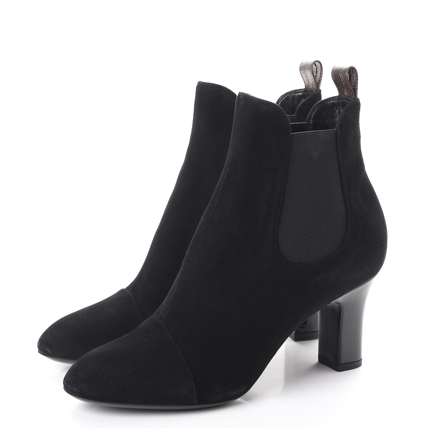 Louis Vuitton Suede Monogram Uniformes Cap Toe Chelsea 75mm Ankle Boots 38 Black 3 of 12