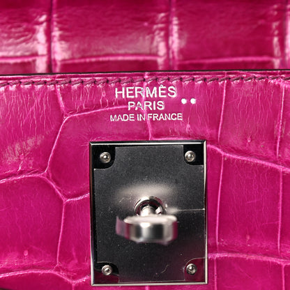 Hermes Shiny Niloticus Crocodile Kelly Sellier 32 Rose Scheherazade 6 of 27