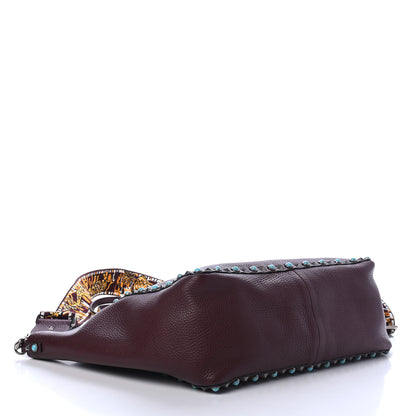 Valentino Garavani Stampa Alce Calfskin Medium Guitar Strap Rockstud Rolling Reversible Tote Wine Yellow 3 of 4
