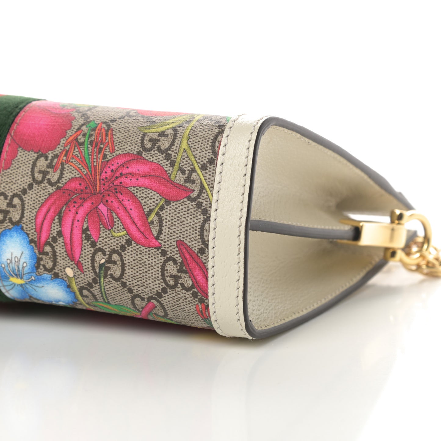 GG Supreme Monogram Flora Web Small Ophidia Chain Shoulder Bag White