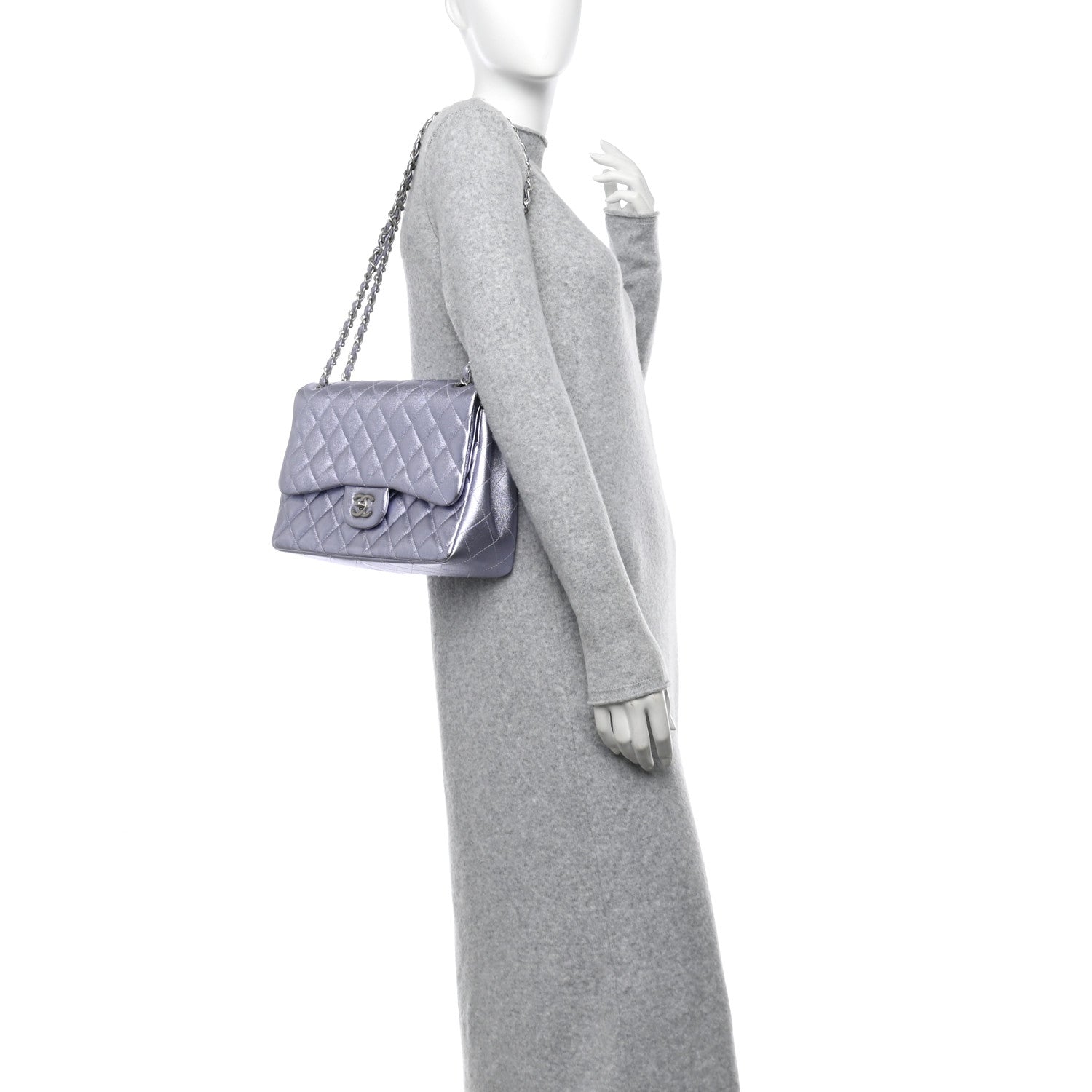 Chanel Metallic Lambskin Quilted Jumbo Double Flap Light Purple 2 of 15