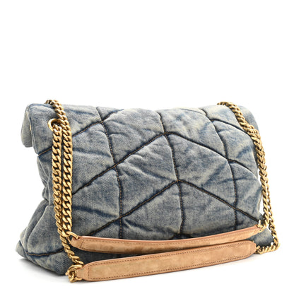 Saint Laurent Denim Quilted Small Loulou Puffer Monogram Chain Satchel Blue Cinnamon 3 of 9