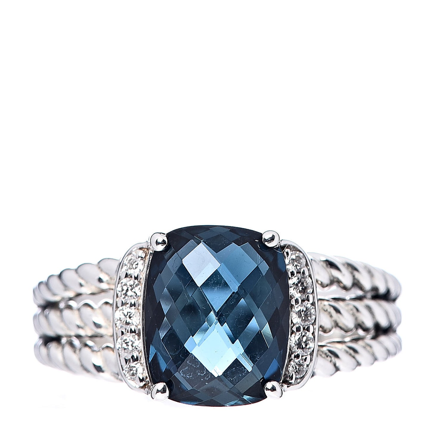 Sterling Silver Diamond Hampton Blue Topaz 10mm Petite Wheaton Ring 56 7.5