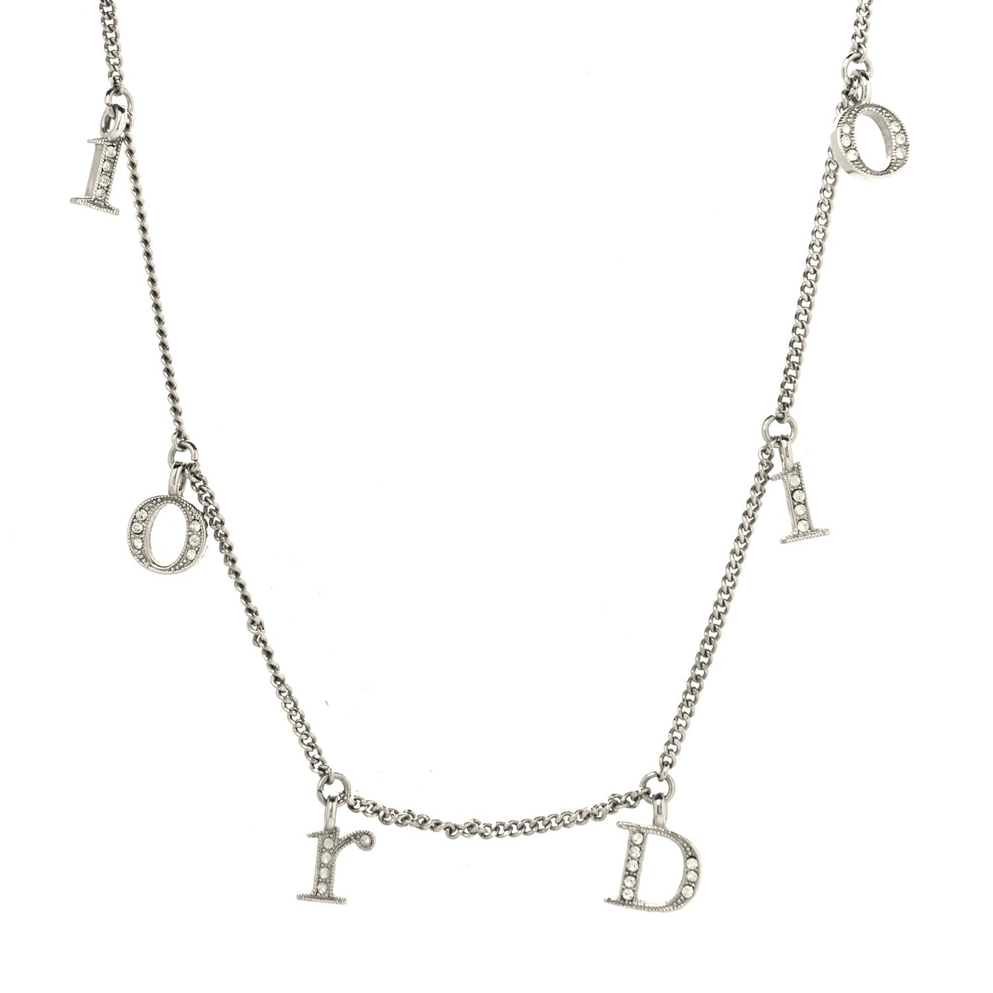 Crystal Metal Logo Necklace Silver