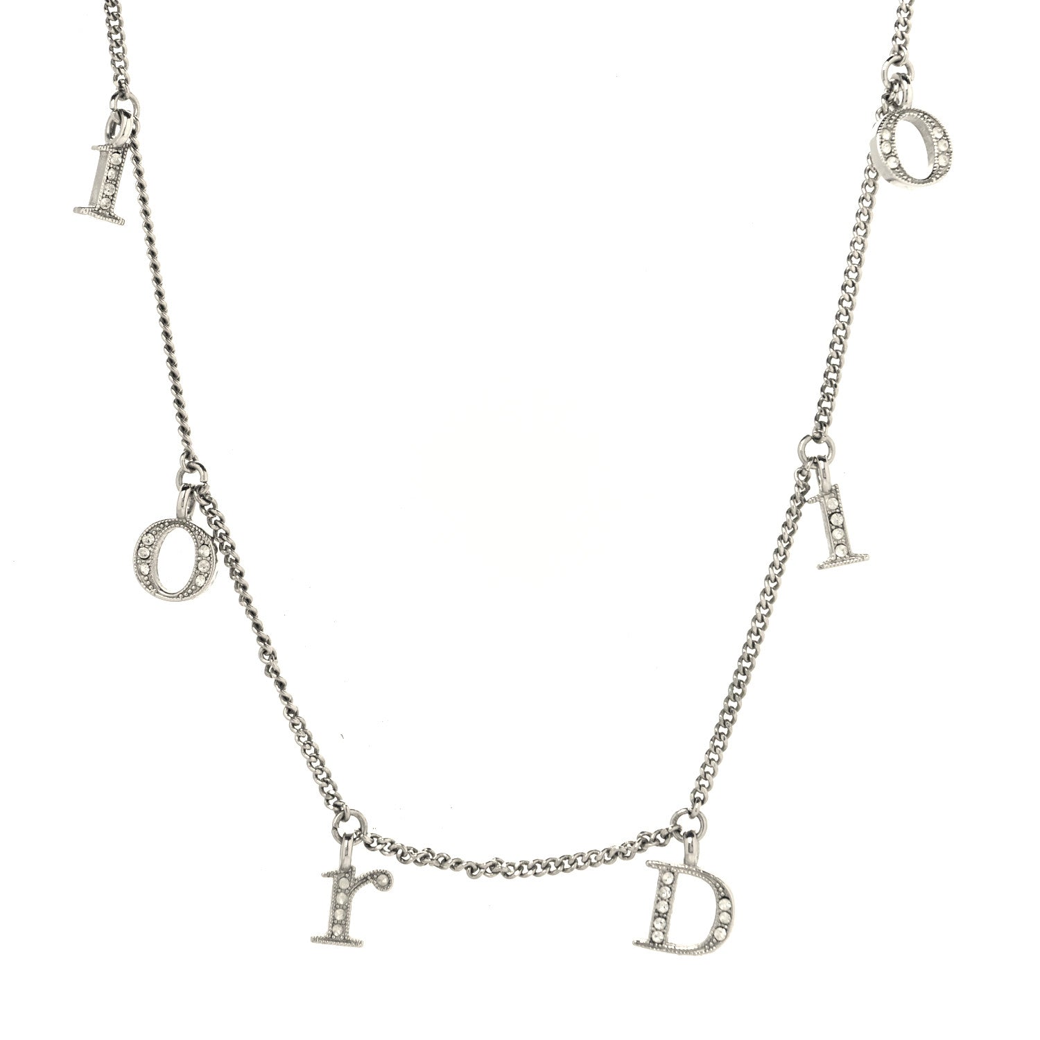 Christian Dior Crystal Metal Logo Necklace Silver 1 of 4
