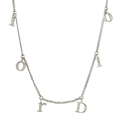 Christian Dior Crystal Metal Logo Necklace Silver 1 of 4