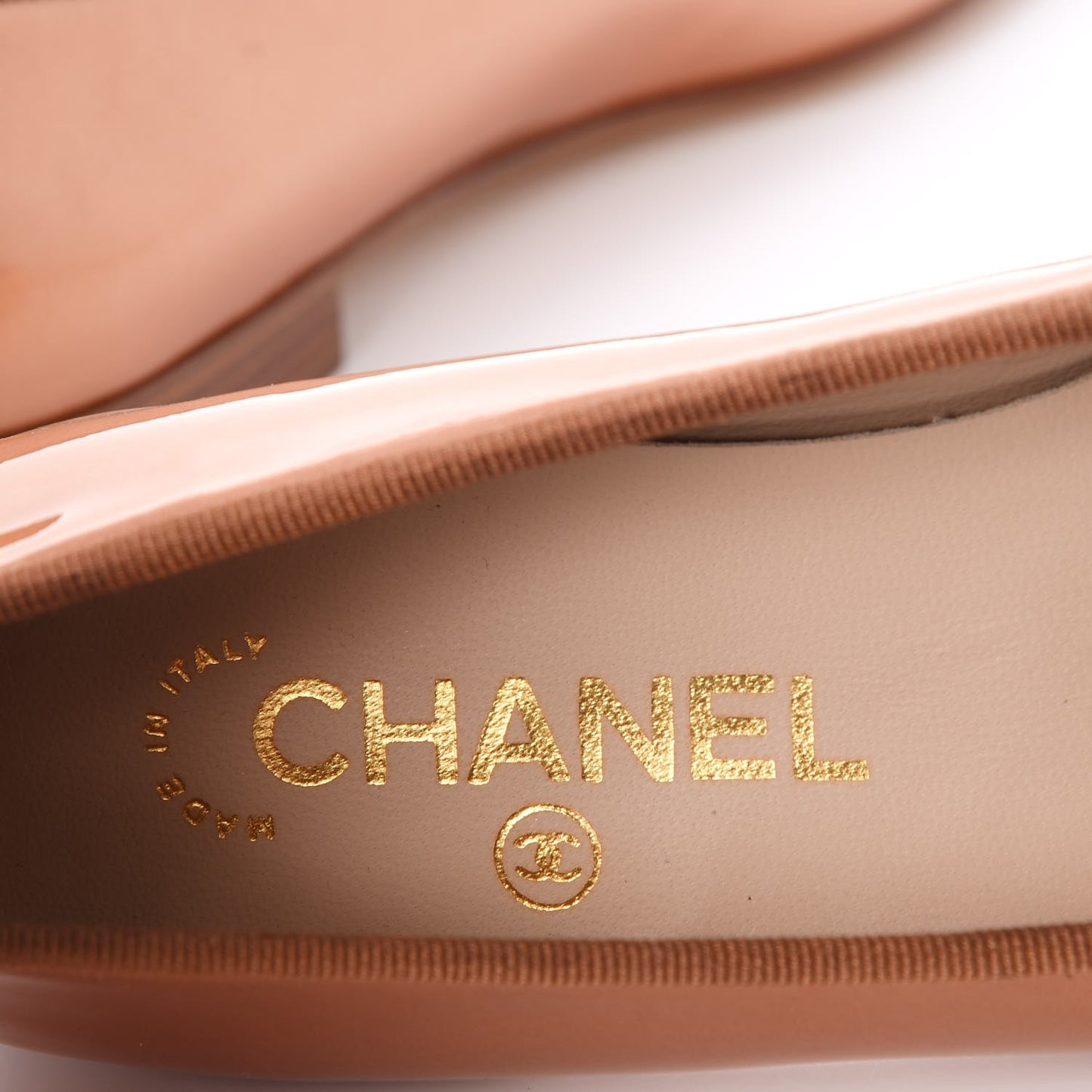 Patent CC Cap Toe Ballerina Flats 36 Beige Fonce