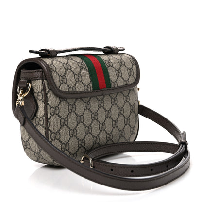 Gucci GG Supreme Monogram Textured Dollar Calfskin Small Ophidia Top Handle Shoulder Bag Beige Brown 3 of 11