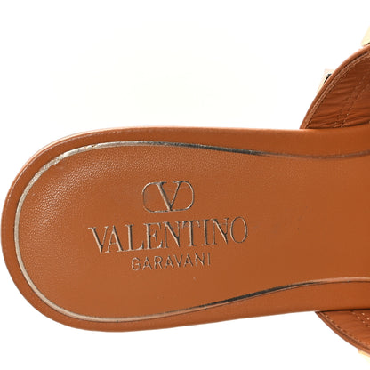 Valentino Garavani Calfskin Rockstud Ankle Wrap Flat Thong Sandals 37 Brown 8 of 9
