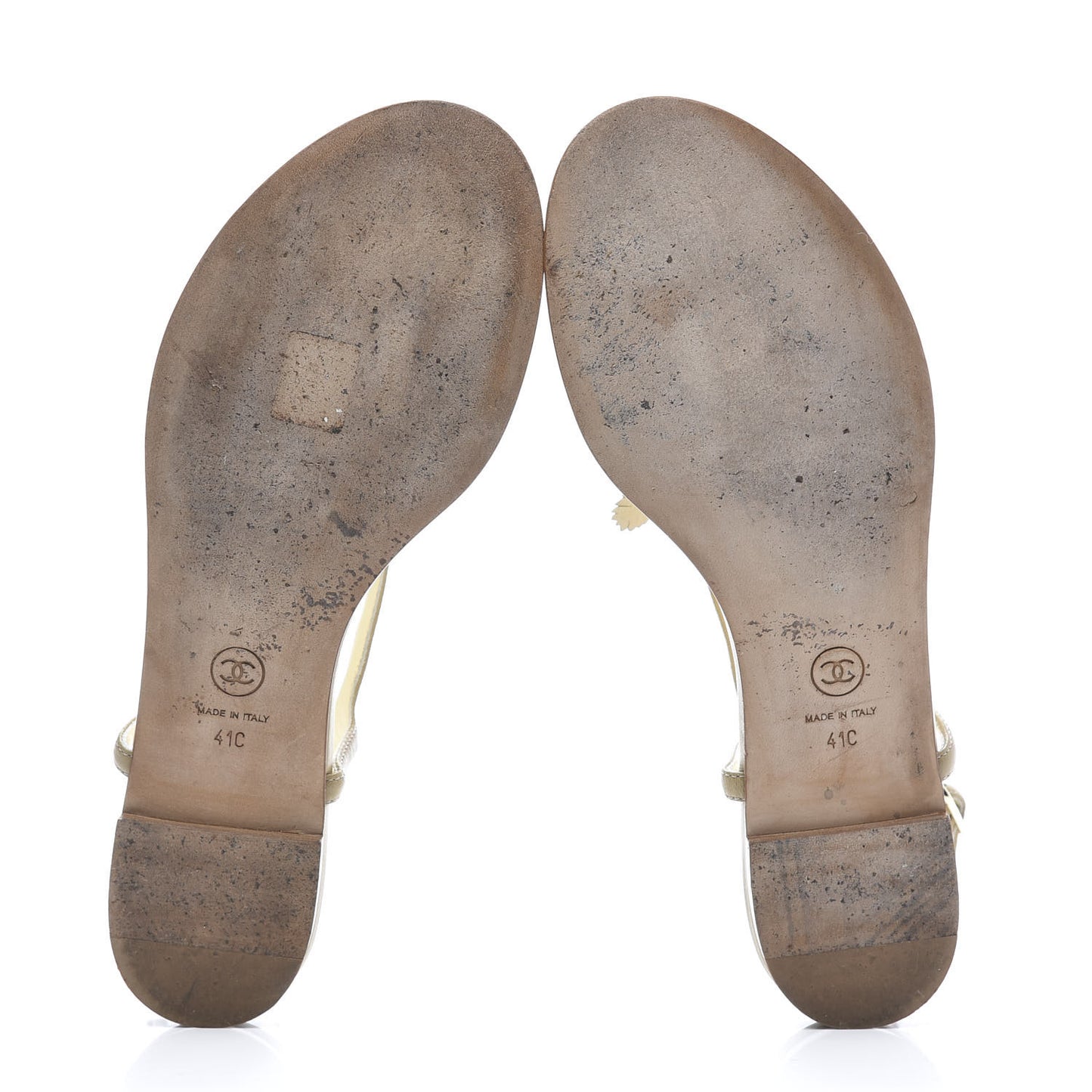 Lambskin Camellia Thong Sandals 41 Beige