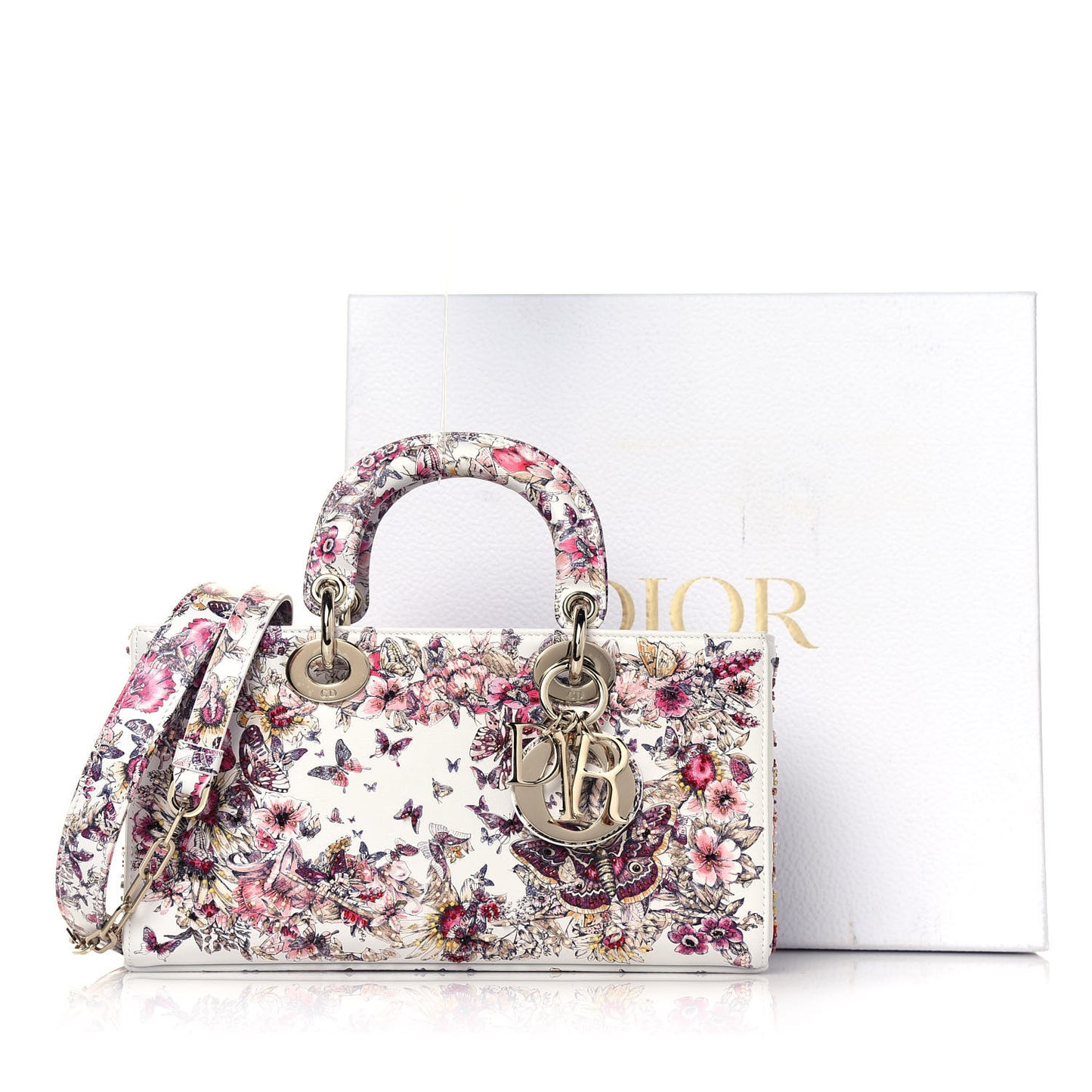 Calfskin Embroidered Butterfly Printed Lady D-Joy Multicolor