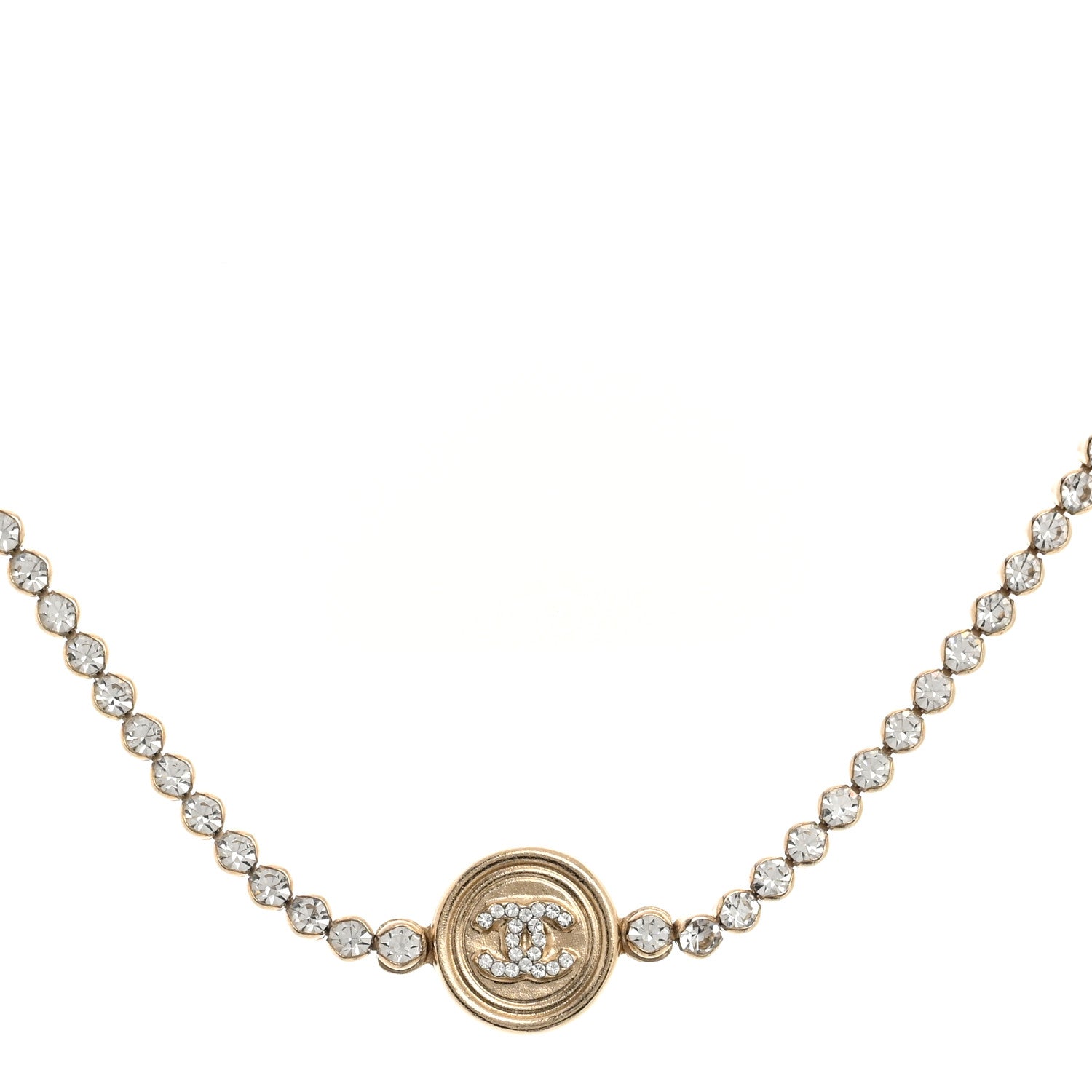 Chanel Crystal CC Chain Short Necklace Gold 1 of 6