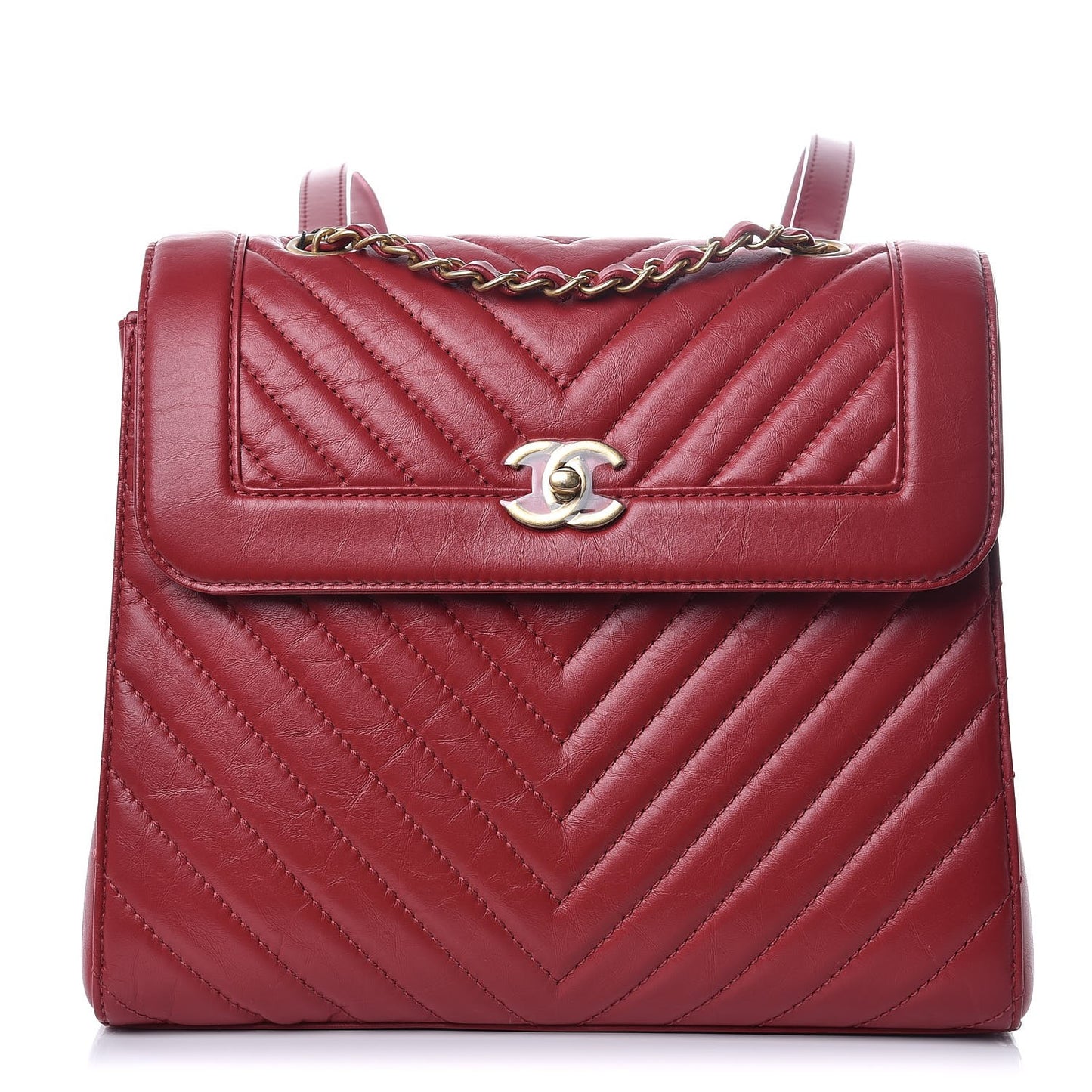 Aged Calfskin Chevron Quilted Backpack Red