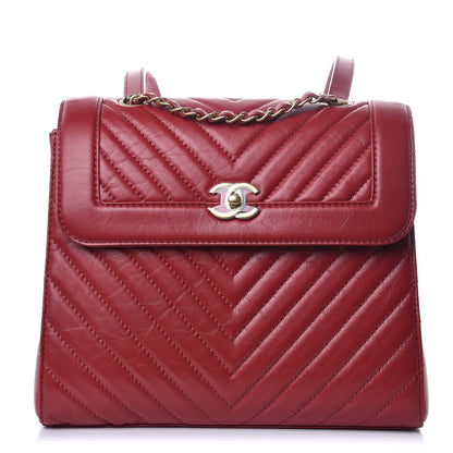 Chanel Aged Calfskin Chevron Quilted Backpack Red 1 of 8