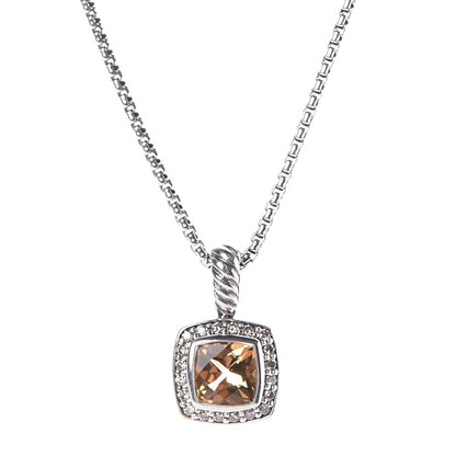 David Yurman Sterling Silver Diamond Citrine 7mm Petite Albion Pendant Necklace 4 of 6